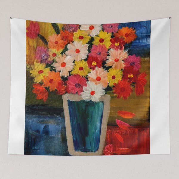 Aperçu de l'œuvre Fond de bloc de couleur et fleurs mélangées abstraites dans un vase métallique créée et vendue par kkartwork.