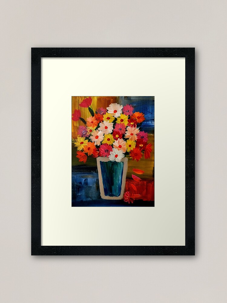 Alternate view of Color block background and abstract mixed flowers in a metallic vase Framed Art Print
