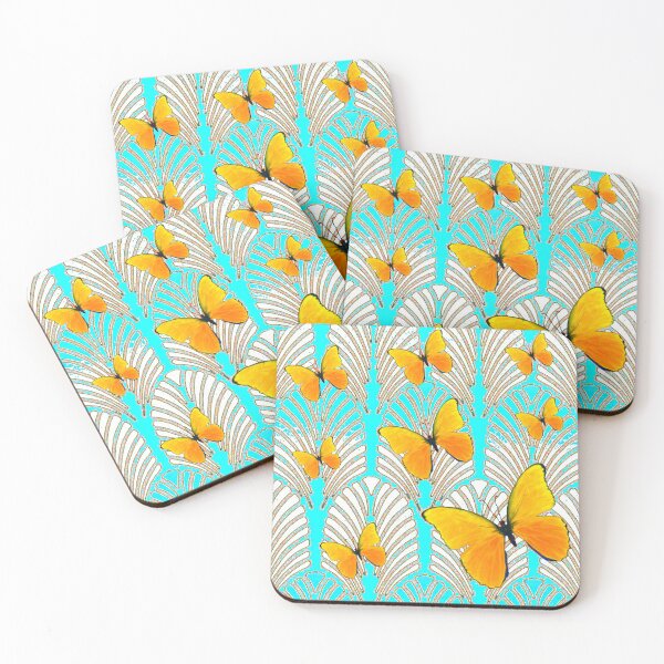 Item preview,  BLUE-WHITE ART DECO GOLDEN YELLOW BUTTERFLIES PATTERN designed and sold by sharlesart.