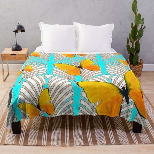 Item preview,  BLUE-WHITE ART DECO GOLDEN YELLOW BUTTERFLIES PATTERN designed and sold by sharlesart.