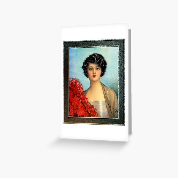 The Red Feather by Earl Christy Vintage Wall Decor Xzendor7 Old Masters Art Reproductions Greeting Card