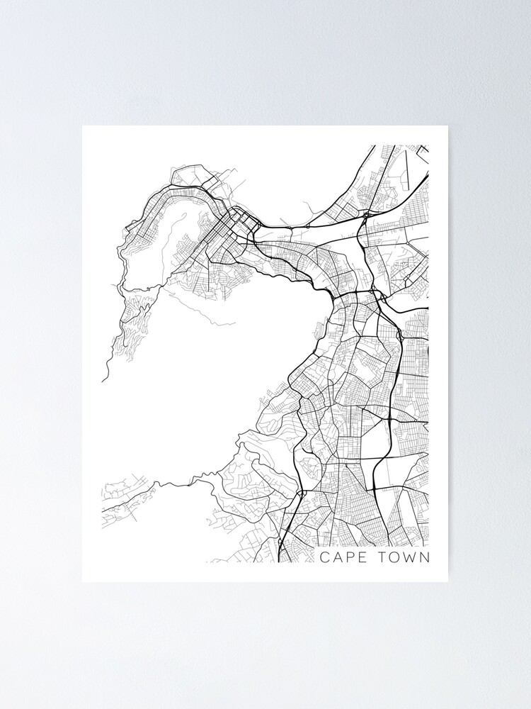 Poster Carte De Cape Town Afrique Du Sud Noir Et Blanc Par Mainstreetmaps Redbubble