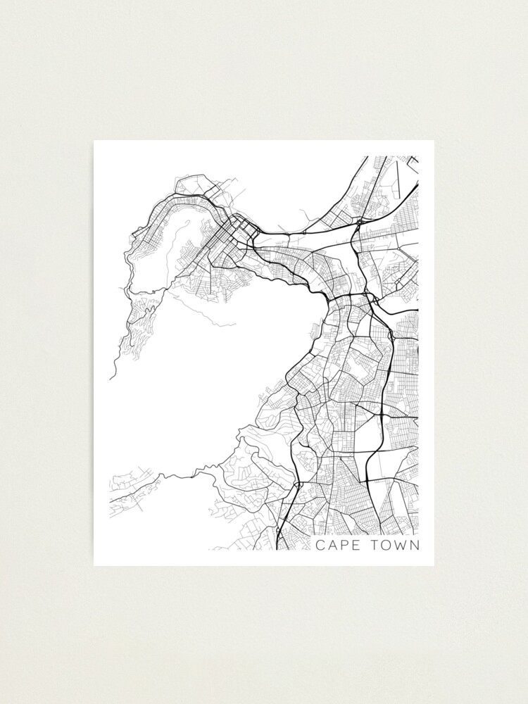 Alternate view of Cape Town Map, South Africa - Black and White Photographic Print