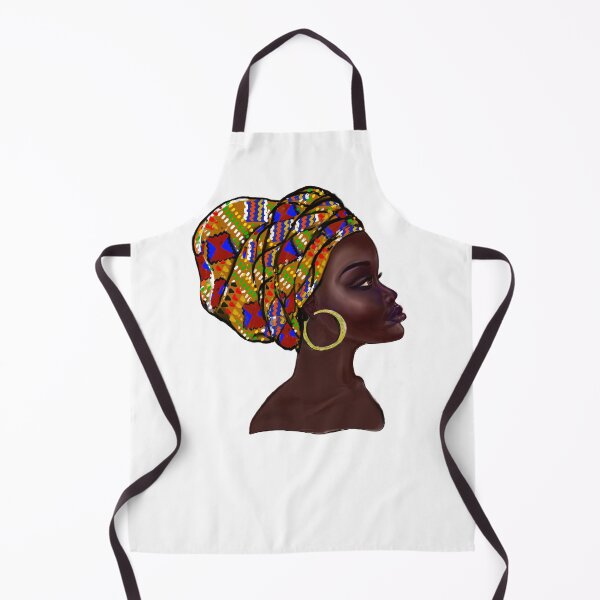 Item preview, Afro queen With Kinte headwrap- Mahagony brown skin girl with thick glorious, curly Afro Hair and gold hoop earrings designed and sold by Artonmytee.
