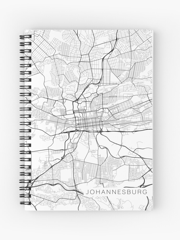 Cahier A Spirale Carte De Johannesburg Afrique Du Sud Noir Et Blanc Par Mainstreetmaps Redbubble