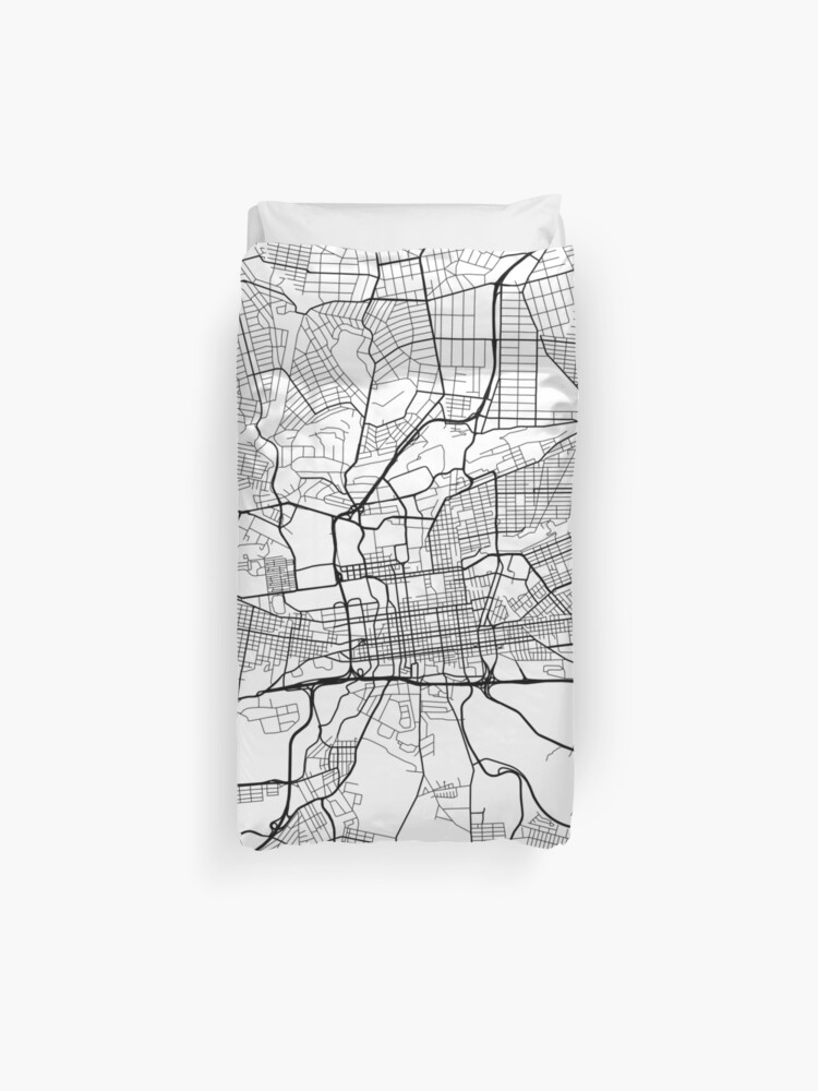 Johannesburg Map South Africa Black And White Duvet Cover By