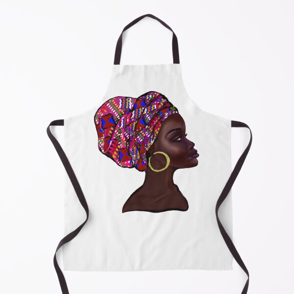 Item preview, Afro queen With pink Kinte headwrap- Mahagony brown skin girl with thick glorious, curly Afro Hair and gold hoop earrings designed and sold by Artonmytee.