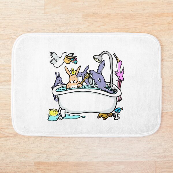 Wash Your Whale funny bath time cartoon with animals Bath Mat