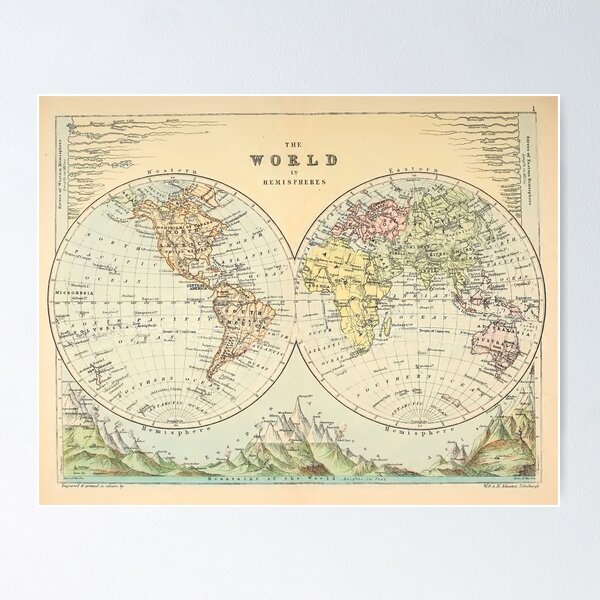 Item preview, Vintage Map of The World (1886) designed and sold by AntiqueGallery.