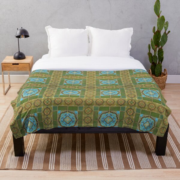 Item preview, Patrón de mosaico Catalina en verde oliva, dorado y cian designed and sold by ThomMorris.
