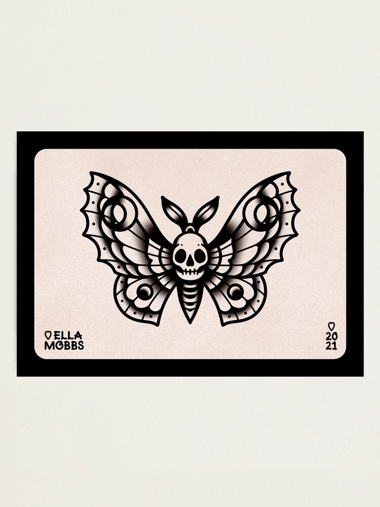 Skull Death Moth Classic Cute Traditional Tattoo Flash Style Print  Photographic Print for Sale by ellamobbs  Redbubble