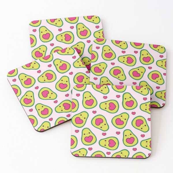 Item preview, Kawaii avocados pattern on pink background with hearts center designed and sold by Denisse diseno.
