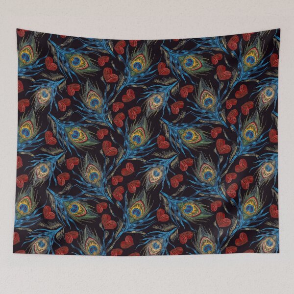 Item preview, Peacock Feather and Hearts Seamless Pattern, Peacock Feather Pattern, Peacock Feather Vector Pattern designed and sold by graphic-genie.