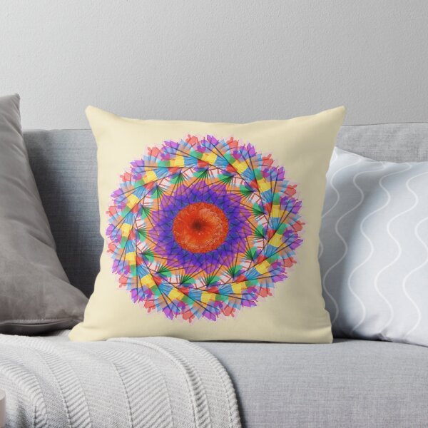 Rainbow Mandala Abstract Art Throw Pillow