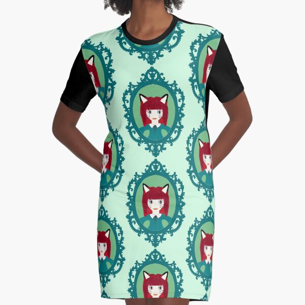 Kawaii Fox Cosplay Girl Graphic T-Shirt Dress