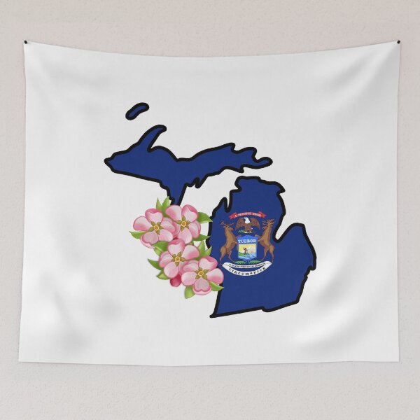 Item preview, State of Michigan Flag with State Flower Apple Blossom designed and sold by Gsallicat.