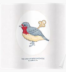 Haruki Murakamis The Wind-Up BIRD Chronik // Illustration eines Vogels mit einem Aufziehschlüssel in Bleistift und Aquarell Poster