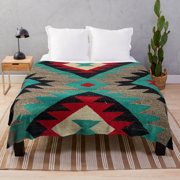 Navajo Blanket pattern turquise red grey black Throw Blanket