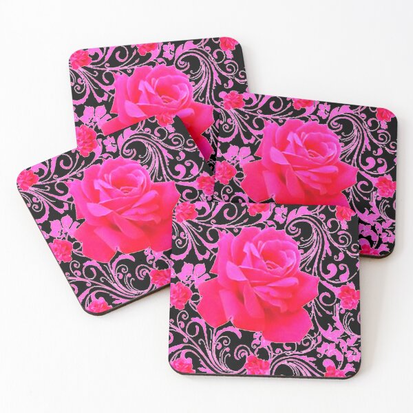 Item preview, PINK ROSES FLORAL BLACK ABSTRACT PATTERN designed and sold by sharlesart.