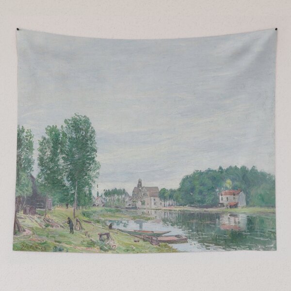 Item preview, Alfred Sisley Painting - The Matrat Boatyard, Moret Sur Loing, Rainy Weather designed and sold by Coffeesnow.