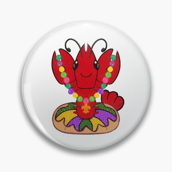 Item preview, Mardi Gras Crawfish with Fleur de lis, beads, popping out of a king cake. designed and sold by starlabrady.