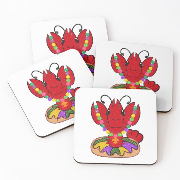 Item preview, Mardi Gras Crawfish with Fleur de lis, beads, popping out of a king cake. designed and sold by starlabrady.