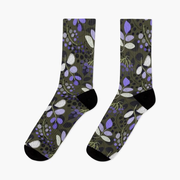 Item preview, Floral pattern, drawing with pastels, lilac twigs and berries on a dark background. designed and sold by UVI-CA.