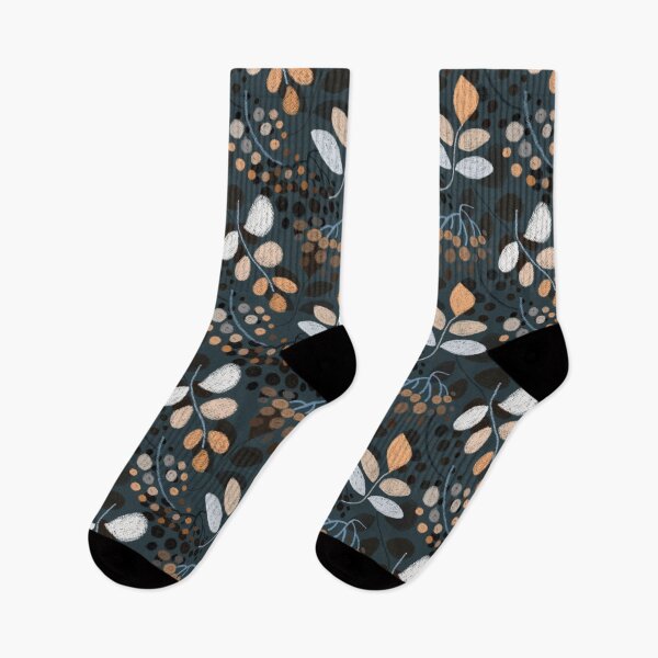 Item preview, Floral pattern, drawing with pastels, orange twigs and berries on a dark background. designed and sold by UVI-CA.
