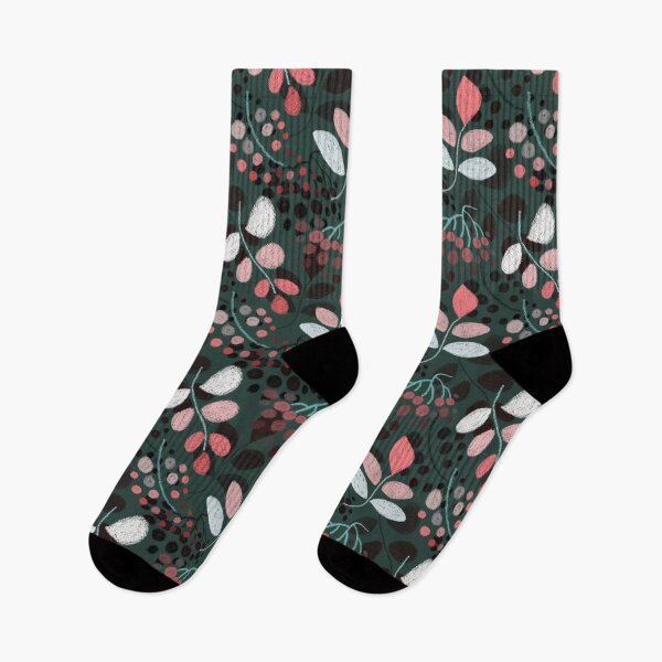 Item preview, Floral pattern, drawing with pastels, red twigs and berries on a dark background. designed and sold by UVI-CA.