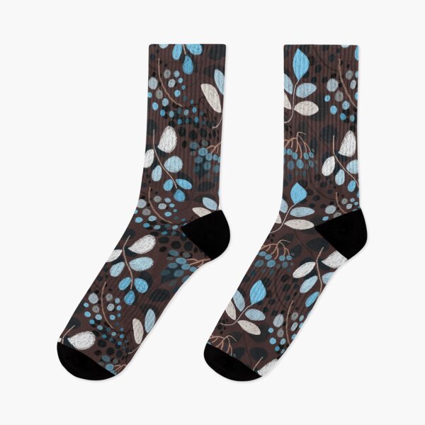 Item preview, Floral pattern, drawing with pastels, blue twigs and berries on a dark background. designed and sold by UVI-CA.