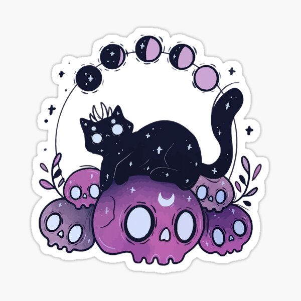 Kitty Cat On Skulls Pastel Goth Aesthetic Cute Kawaii Stickers