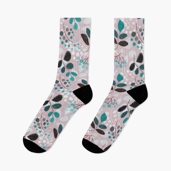 Item preview, Floral pattern, drawing with pastels, green twigs and berries on a pink background.. designed and sold by UVI-CA.