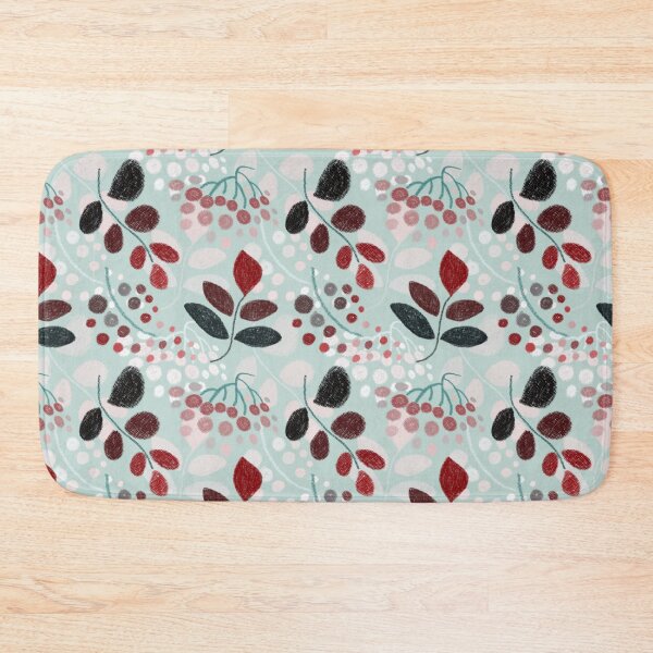 Item preview,  Floral pattern, drawing with pastels, red twigs and berries on a green background. designed and sold by UVI-CA.