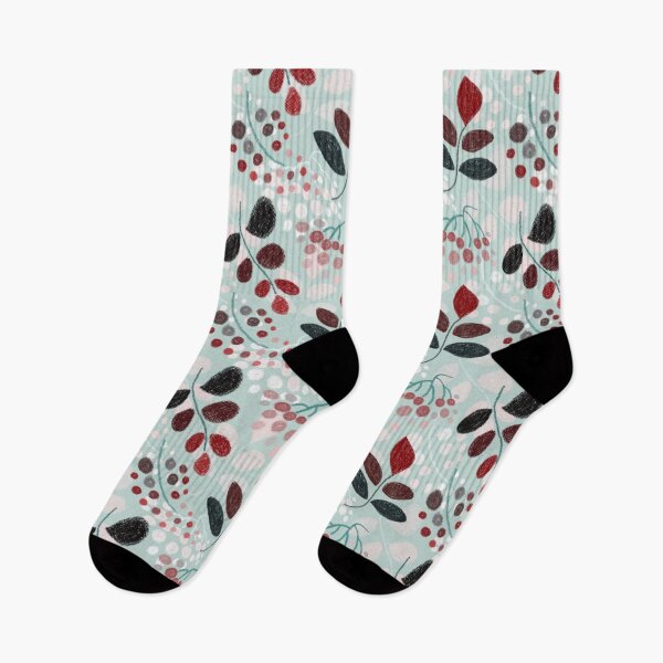 Item preview,  Floral pattern, drawing with pastels, red twigs and berries on a green background. designed and sold by UVI-CA.
