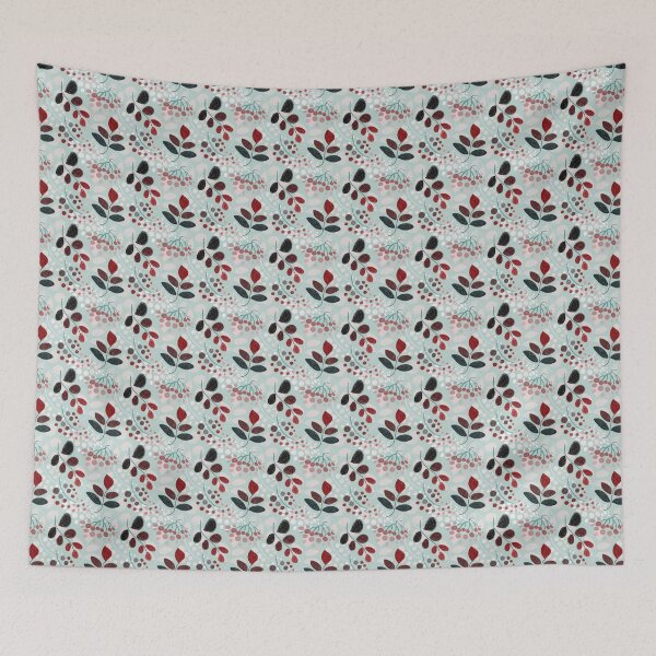Item preview,  Floral pattern, drawing with pastels, red twigs and berries on a green background. designed and sold by UVI-CA.