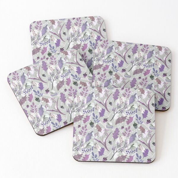 Item preview, Floral autumn pattern, drawing with pastels, lilac and pink, twigs and berries on a gray background. designed and sold by UVI-CA.