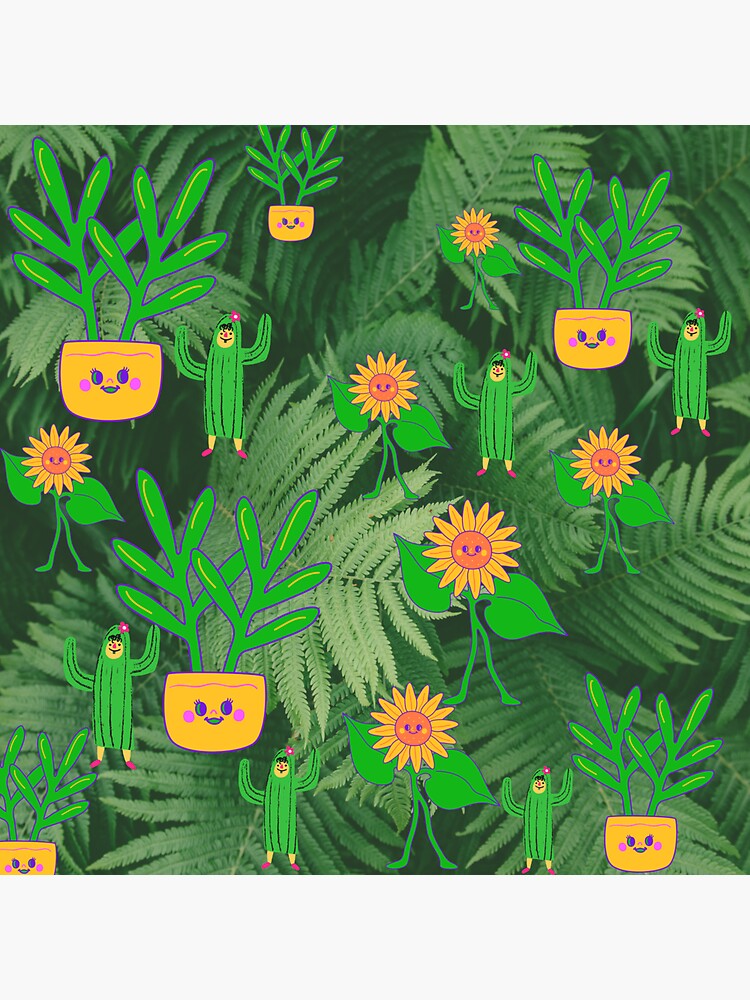 Thumbnail 3 of 3, Sticker, Dancimg flowers in nature green flowers designed and sold by Semapemodiba.