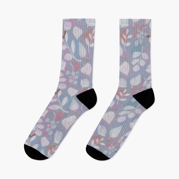 Item preview, Floral autumn pattern, drawing with pastels, blue and pink, twigs and berries on a light background. designed and sold by UVI-CA.