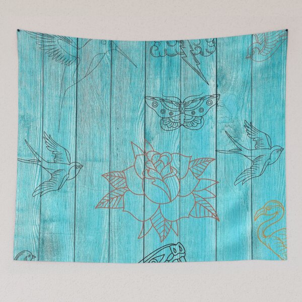 Item preview, Flowers flamingo snake birds on a blue fond designed and sold by Mariocii.