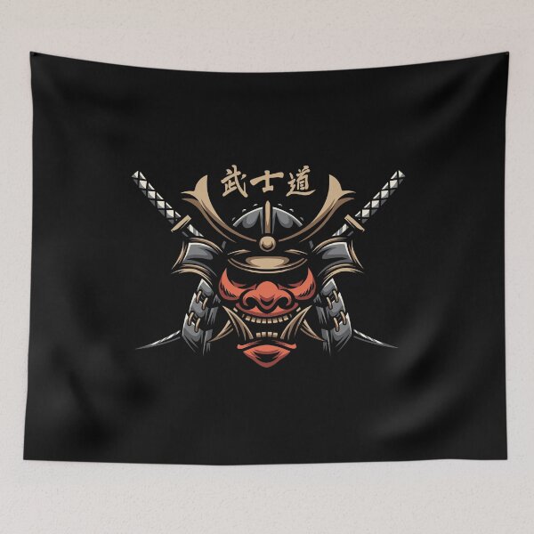 Item preview, Samurai Mask Bushido Way Of The Warrior Japanese Kanji Calligraphy  designed and sold by Parkerzz.