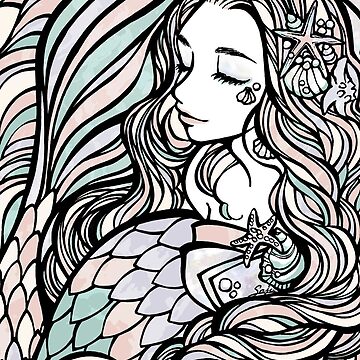 Artwork thumbnail, Shell Mermaid - romantic pastel color, sea treasure by SajuArtZen