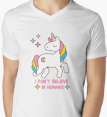I Don't Believe In Humans - Unicorn Funny T Shirt Men's V-Neck T-Shirt