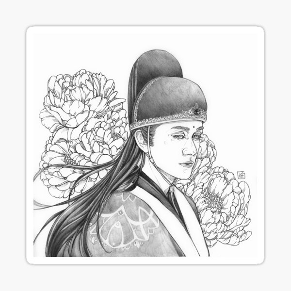 Jin Guangyao mit Blumen in Schwarz-Weiß Sticker