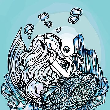 Artwork thumbnail, Aquamarine Mermaid - angel stone, beauty symbol, healing, birth gem stone by SajuArtZen