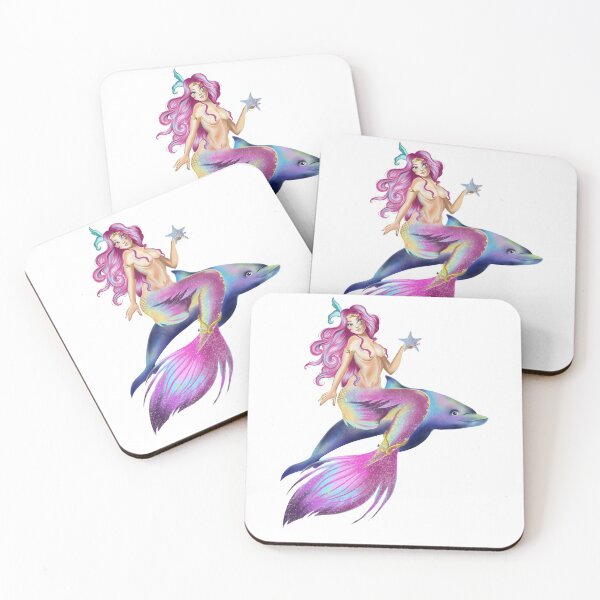 Item preview, Pink Mermaid with Dolphin designed and sold by Noemi Falcó Ilustraciones.
