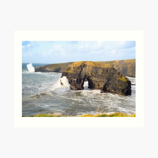 sepia virgin rocks with giant storm waves Art Print