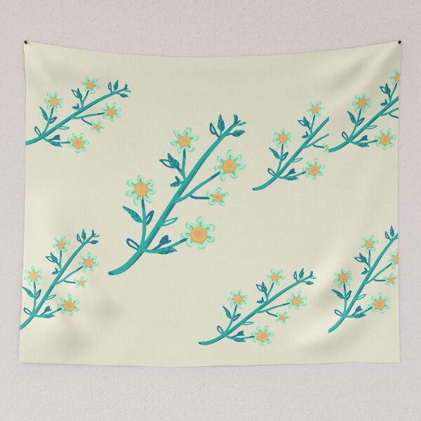 Item preview,  flashy pattern - Blue and yellow watercolor sampaguita flowers on beige background - designed and sold by Amalzaki.