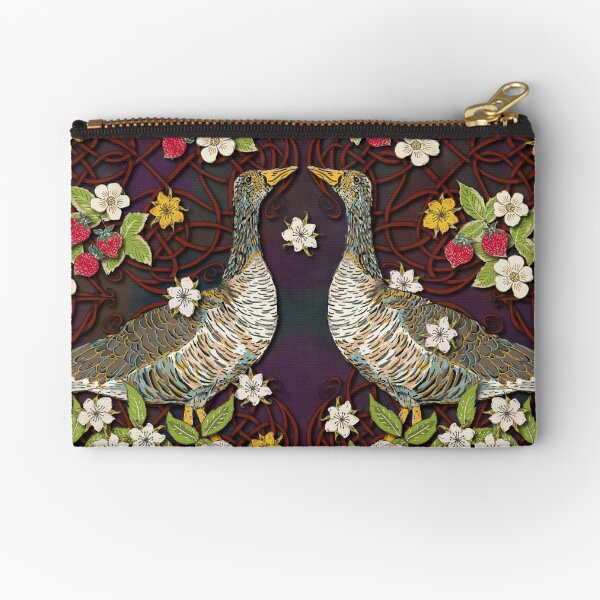 Celtic Geese with Summer Strawberries Zipper Pouch