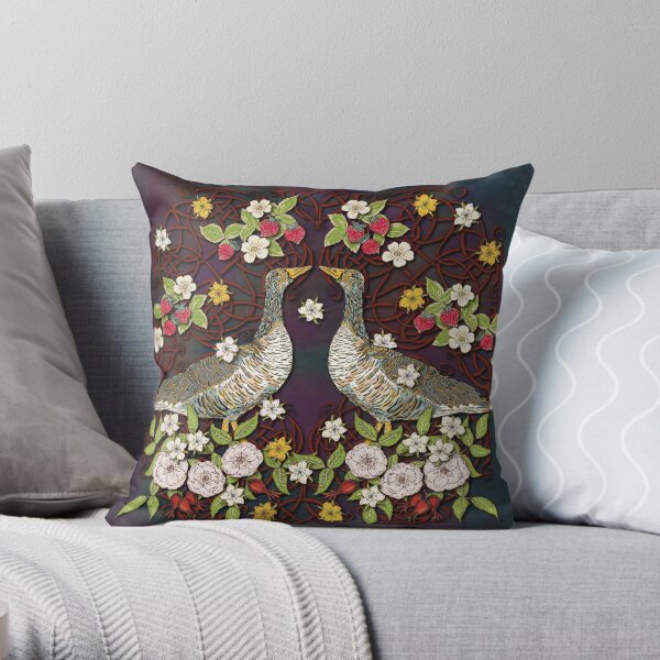 Celtic Geese with Summer Strawberries Throw Pillow