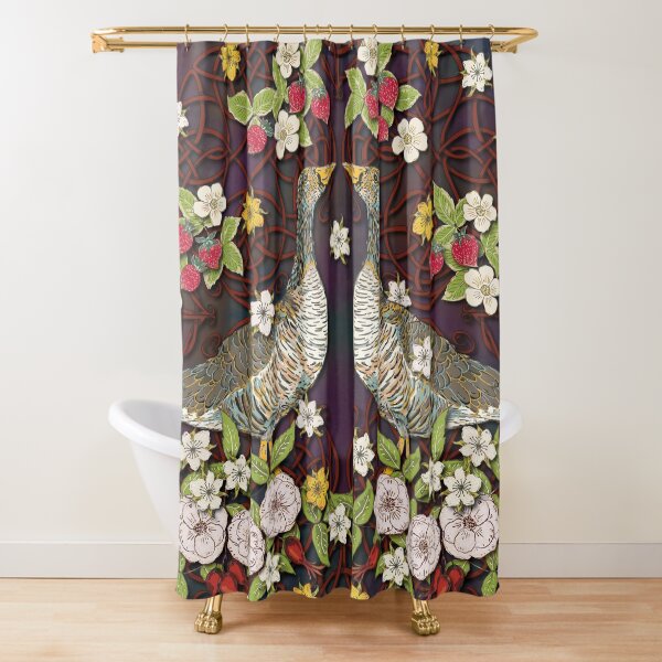 Celtic Geese with Summer Strawberries Shower Curtain